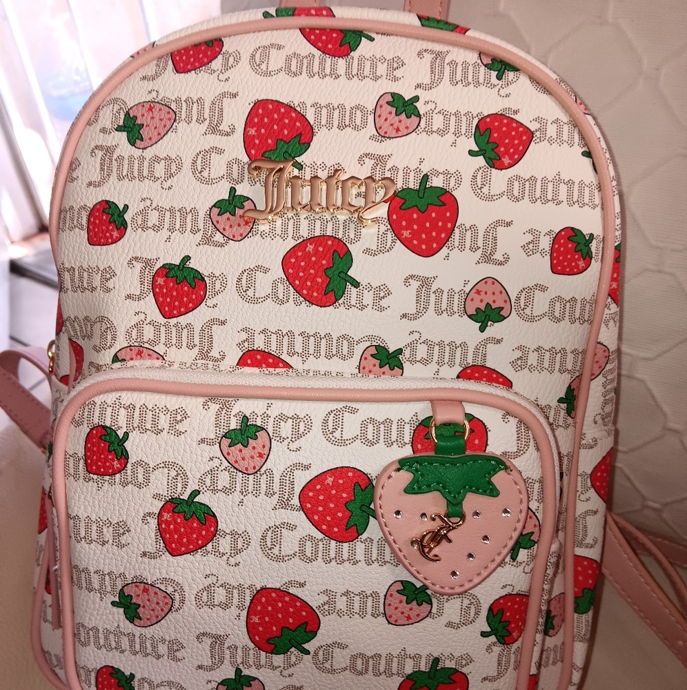 Juicy Couture Strawberry Print Backpack with Pink Accents